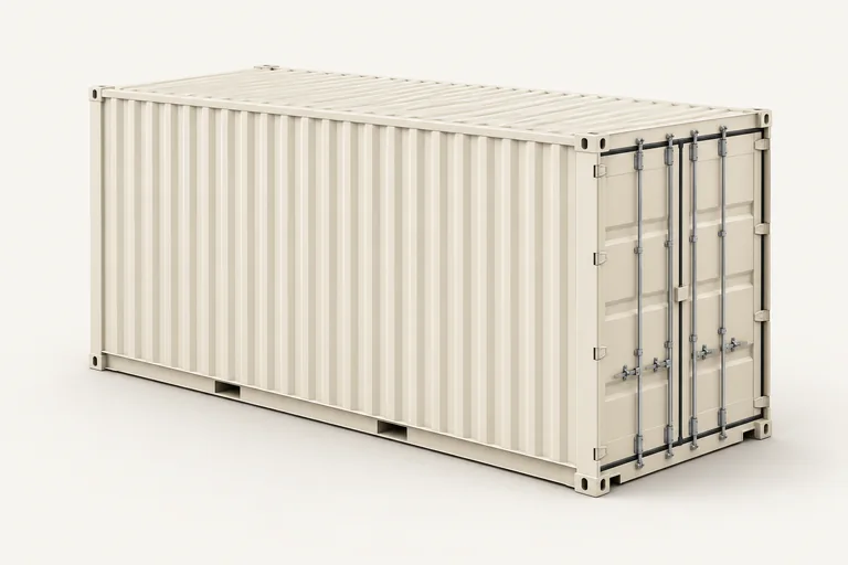 Ilustración de un contenedor seco de 20 pies High Cube con puertas cerradas
