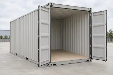 Ilustración de un contenedor de 20 pies High Cube de un solo viaje con caja alta y acabado conservado